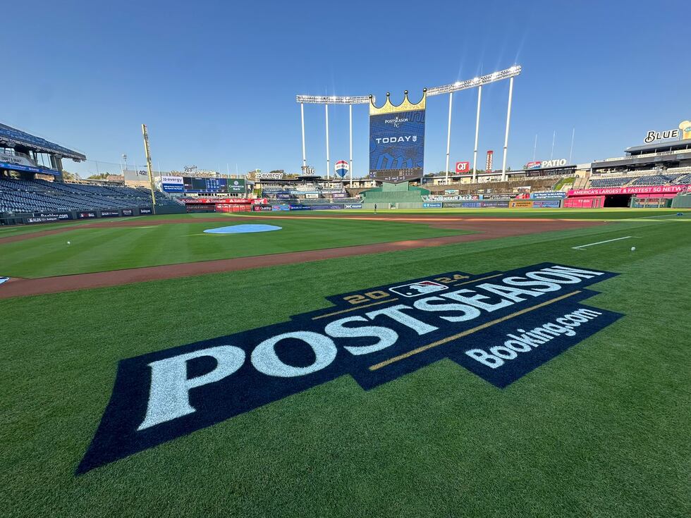 A photo of Kauffman Stadium the day before Game 3 of the ALDS.